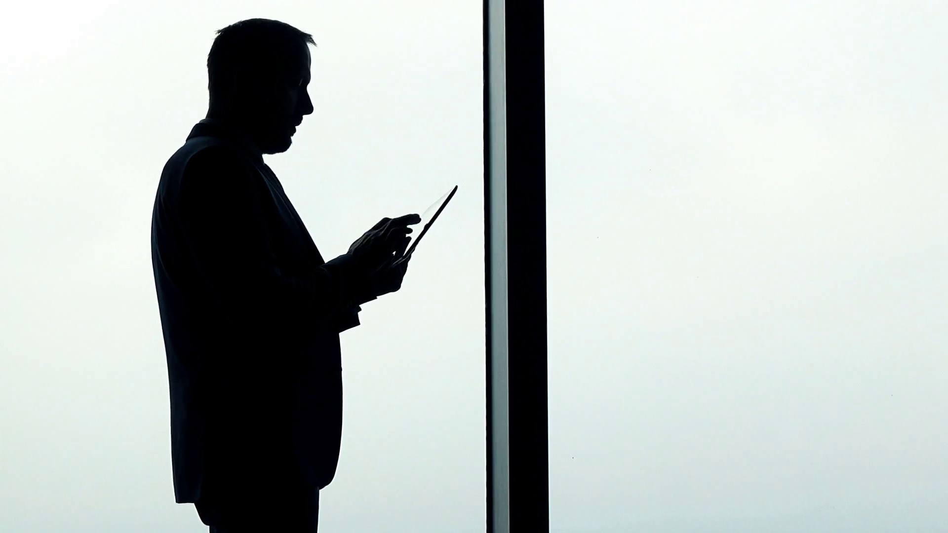 1920x1080 Businessman Silhouette Standing With Tablet Computer By In