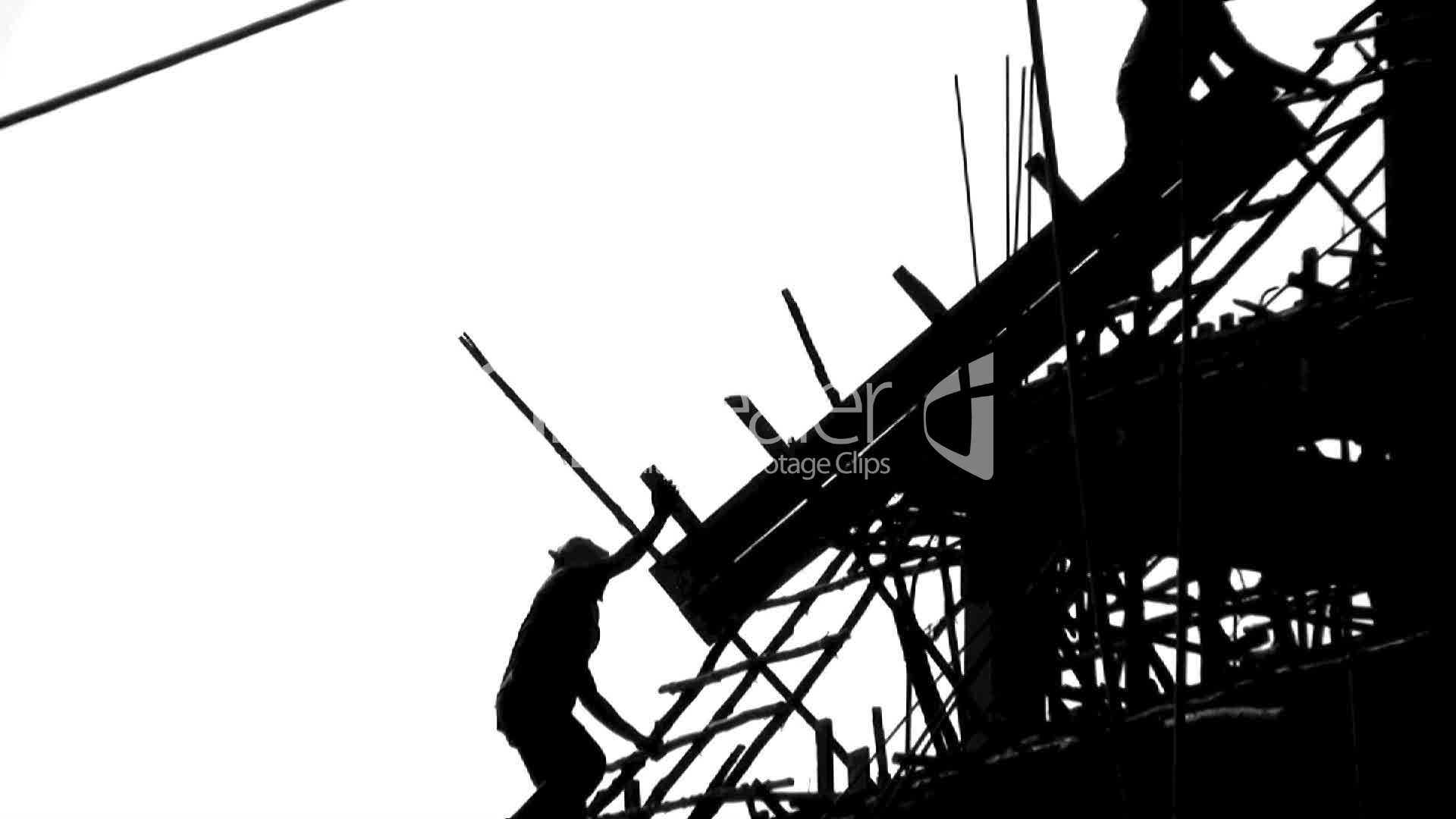 1920x1080 Construction Site Workers Silhouette Royalty Free Video