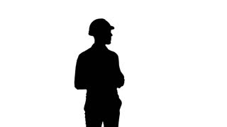 320x180 Silhouette Construction Worker Using Phone To Take Selfies Stock