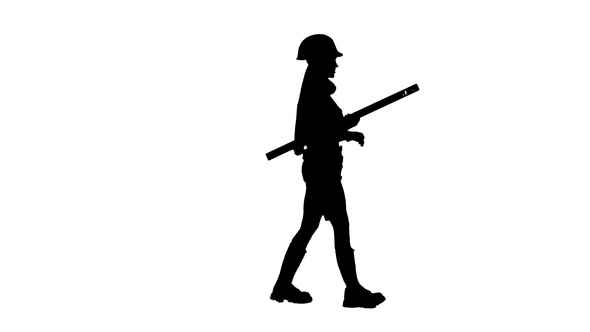 590x332 Girl With The Building Level In Hand Walking. Silhouette By Kinomaster