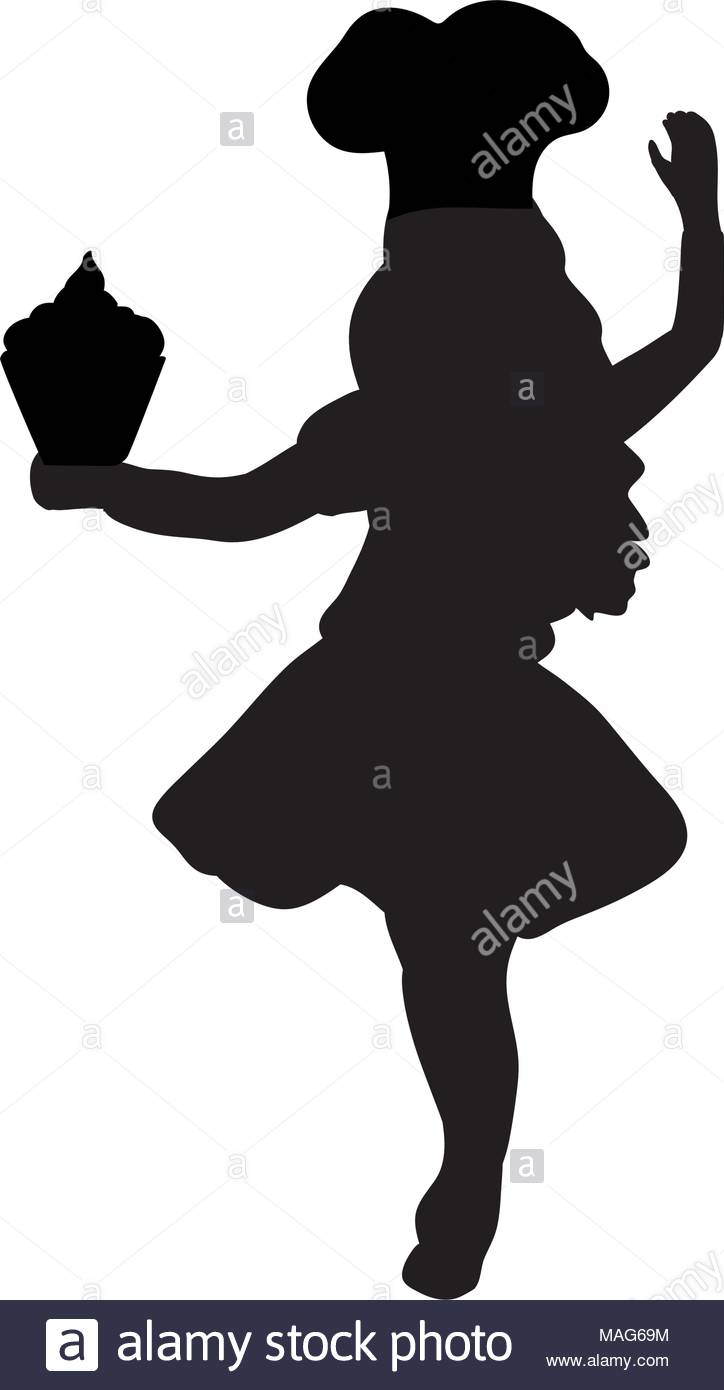 724x1390 Silhouette Girl Cook. International Chefs Day Stock Vector Art