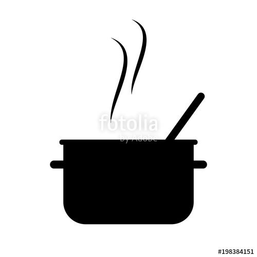 500x500 Simple, Flat, Hot, Black Cooking Pot Silhouette. Isolated On White