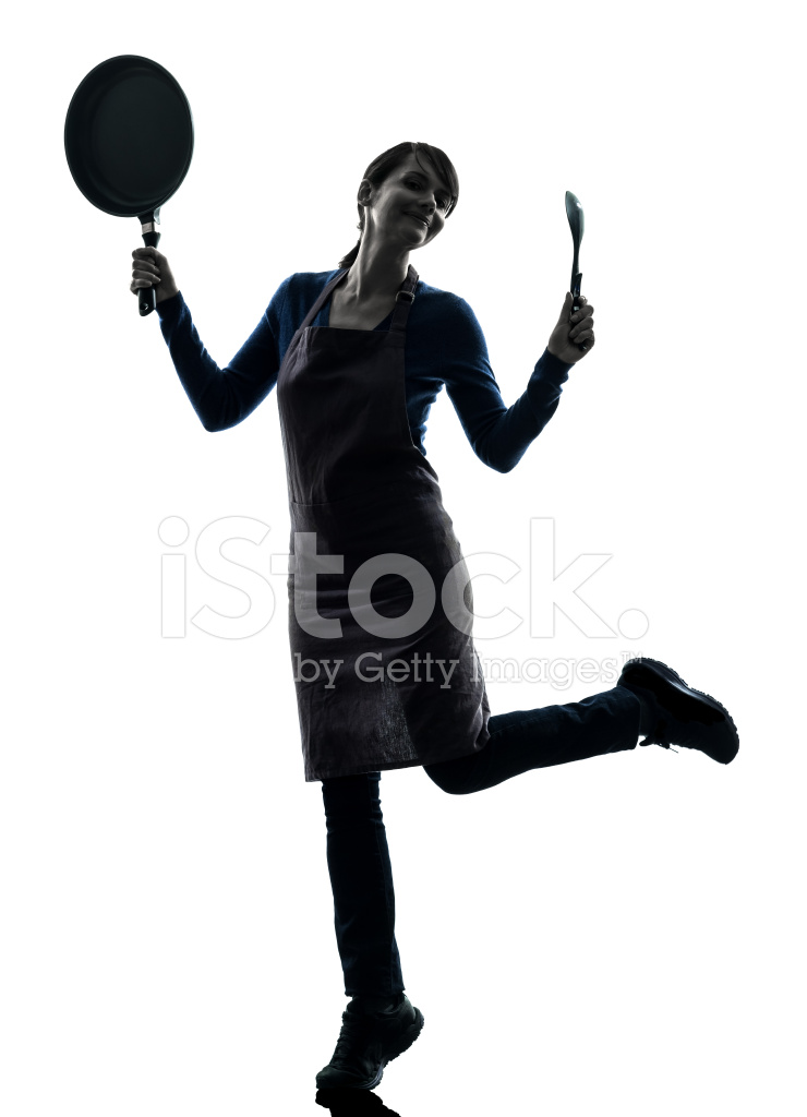 740x1024 Woman Happy Cooking Holding Frying Pan Silhouette Stock Photos