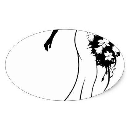 422x422 Wedding Bride Silhouette Holding Bouquet Oval Sticker