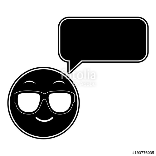 500x500 Silhouette Emoji Cool Face With Chat Bubble Stock Image