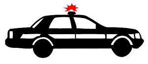 300x131 Police Car Cop Silhouette Sticker Decal Boys Bed Room Siren Outlaw