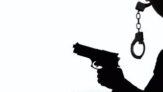 320x180 Silhouette Gun Handcuffs Detective Man Red. A Man (Cop, Detective