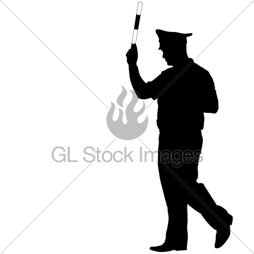 500x500 Black Silhouettes Of Police Officer With A Rod On White B Gl