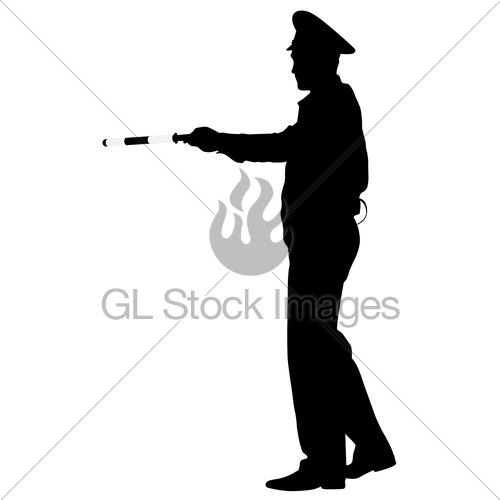 500x500 Black Silhouettes Police Officer With A Rod On White Back Gl