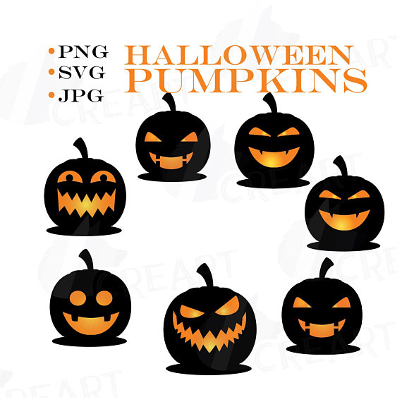 570x570 Halloween Pumpkin Face Silhouettes Clipart For Print, Black