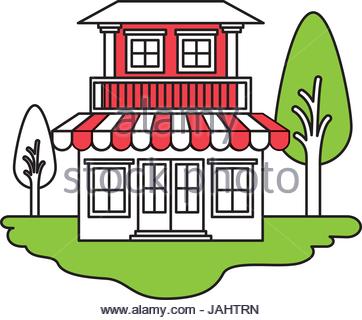 362x320 Color Sections Silhouette House Of Two Floors And Chimney Stock