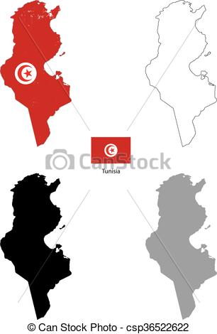306x470 Tunisia Country Black Silhouette And With Flag On Vector