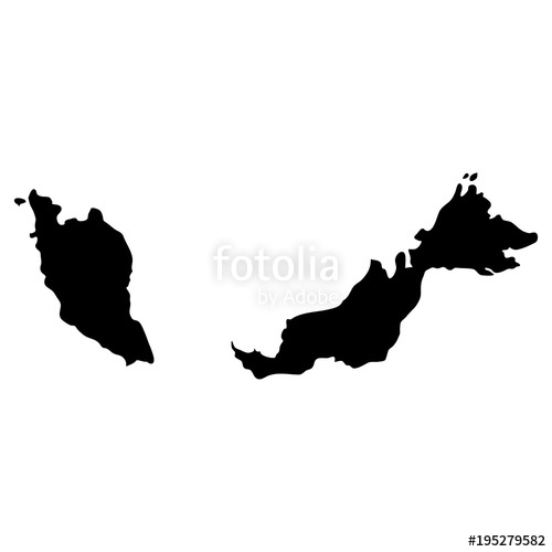 500x500 Black Silhouette Country Borders Map Of Malaysia On White
