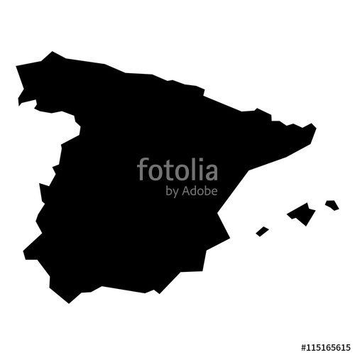 500x500 Black Simplified Flat Silhouette Map Of Spain. Vector Country