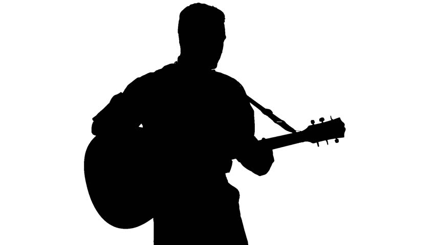 852x480 Silhouette Of Sitting Man Playing The Guitar On White Background