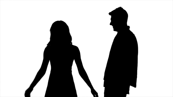 590x332 Couple In Love, They Laugh, Kiss And Have Fun. Silhouette. White