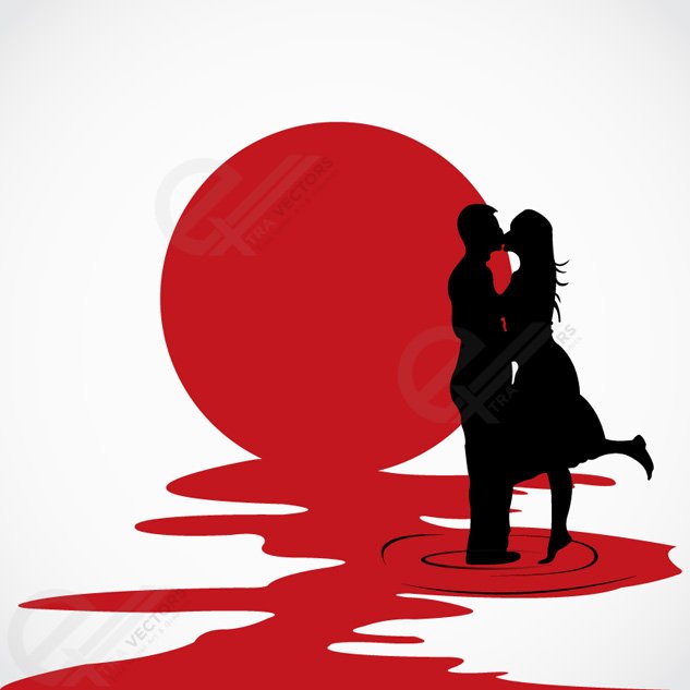 633x633 Love Couple Kissing Each Other Vector Silhouettes, Vector Graphic