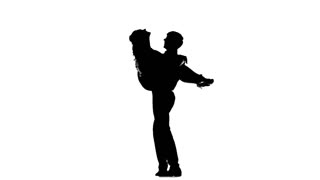 320x180 Couple Man And Woman Walking Hand In Hand. Silhouette. Slow Motion