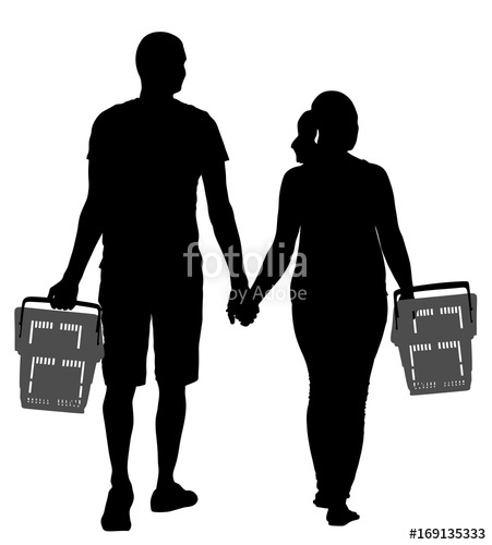 451x500 Couple Holding Hand And Walking In Shopping Market Vector