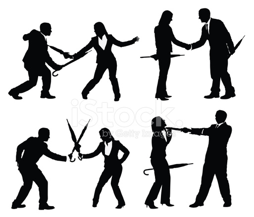 513x439 Business Couple Fighting With Umbrellas Stock Vector