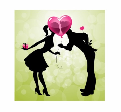 425x391 Valentine39s Day Cartoon Couple Kissing Silhouette Vector Vector