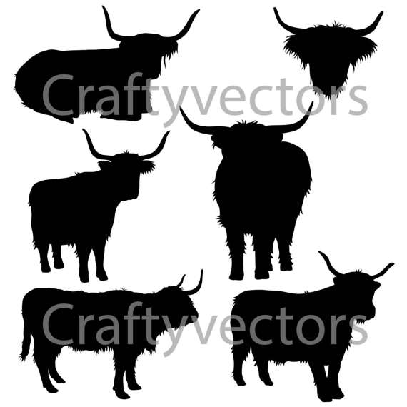 570x570 Highland Cow Silhouettes Vector File Svg From Craftyvectors