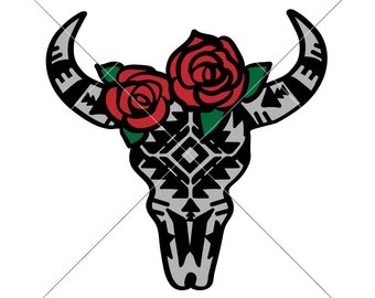 340x270 Cow Skull With Rose Etsy