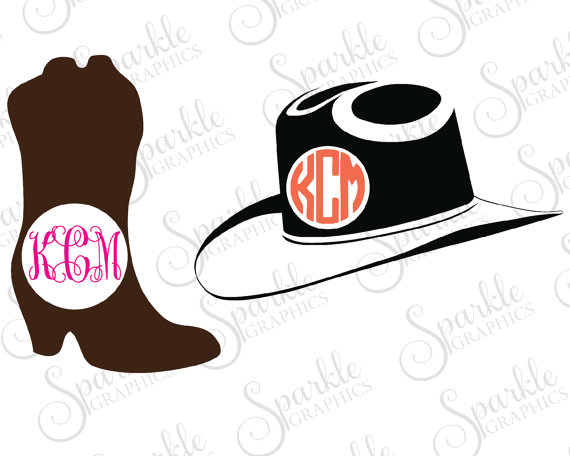 570x456 Western Monogram Frame Cowboy Hat Boots Western Country Svg Black