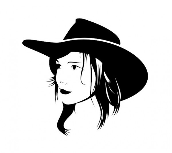 600x535 Cute Cowgirl With Hat Vector Silhouette