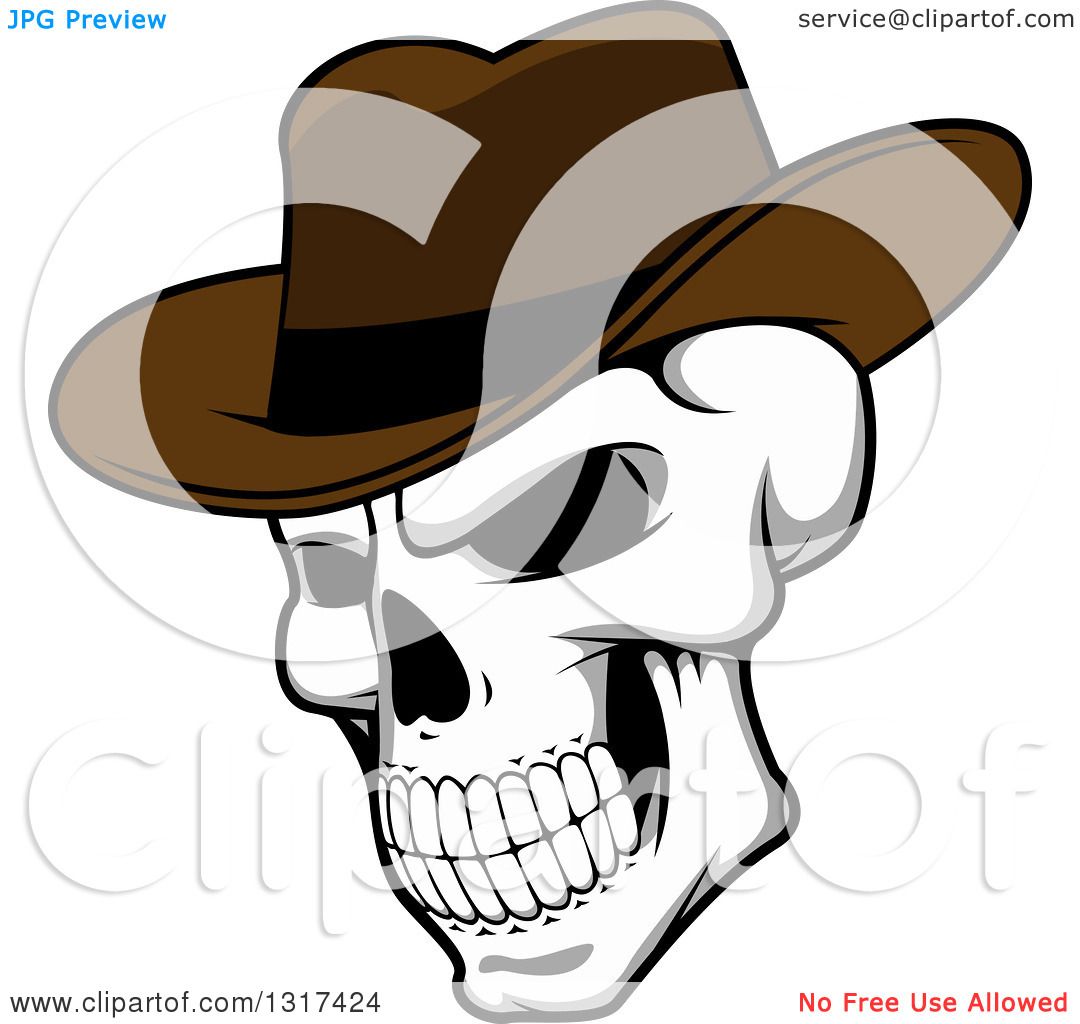 1080x1024 Clipart Of A Cartoon Human Skull Wearing A Cowboy Hat