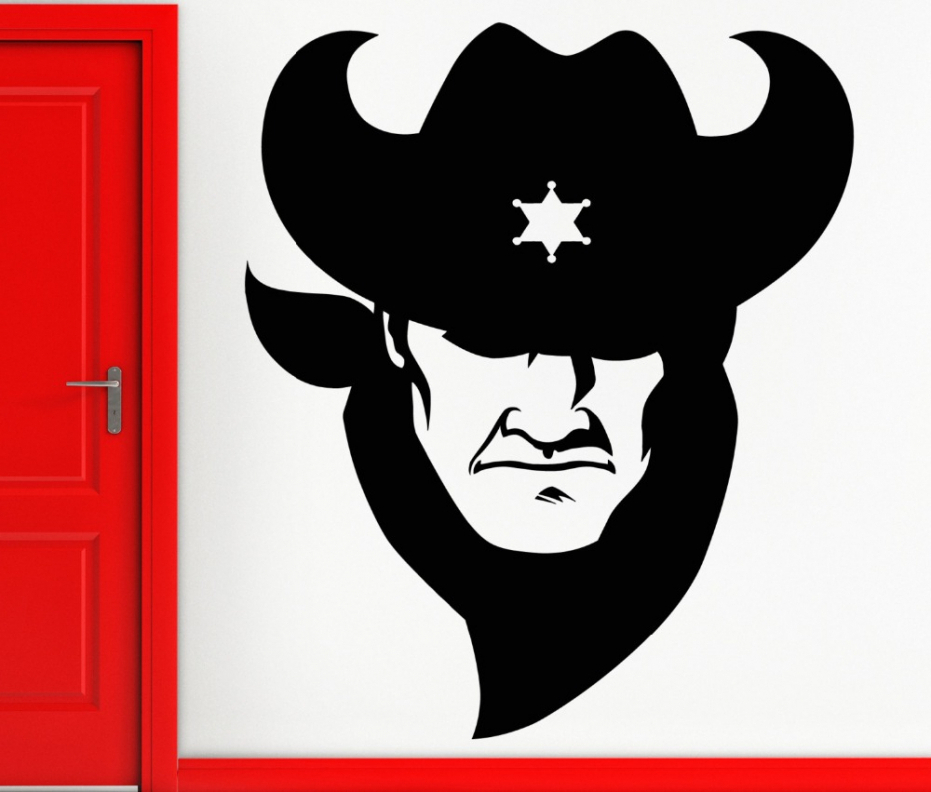 931x792 Texas Cowboy Head Silhouette Wall Mural Art Design Sherif Cowboy