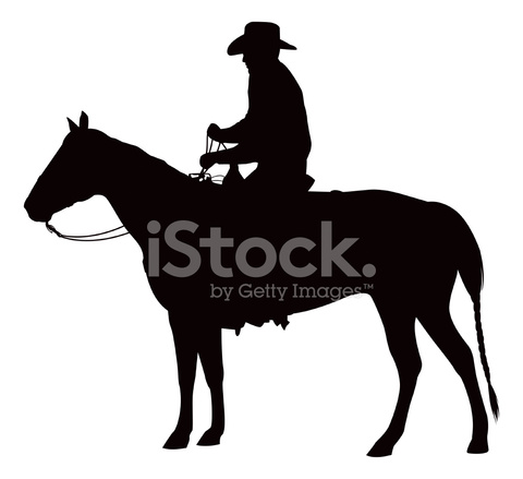 480x439 Cowboy On Horse Silhouette Stock Vector