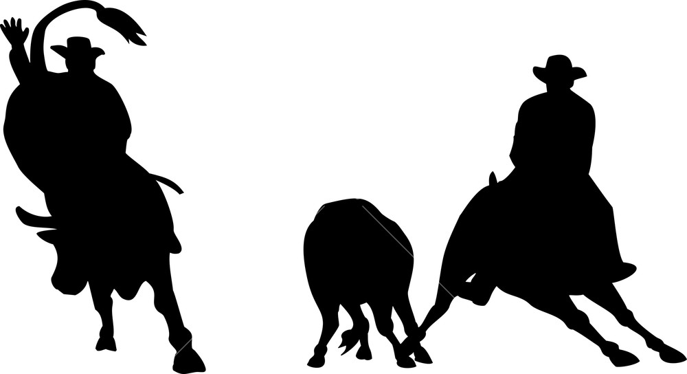 1000x544 Rodeo Cowboy Horse Bull Riding Silhouette Royalty Free Stock Image