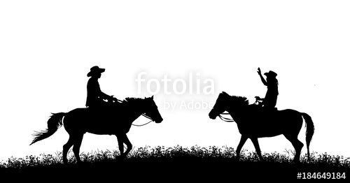 500x262 Silhouette Cowboy Riding Horse On White Background Stock Photo