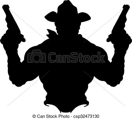 450x406 Cowboy Silhouette. Silhouette Of Muscular Cowboy Holding Up