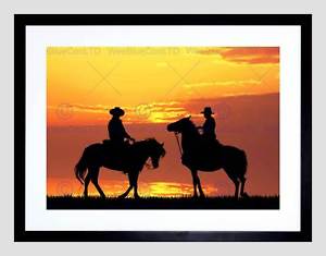 300x235 Photo Mock Up Silhouette Sunset Cowboy Prairie Framed Art Print