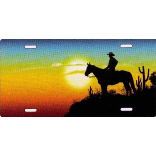 500x500 Cowboy On Horseback With Sunset Novelty License Plate Pss T2275d