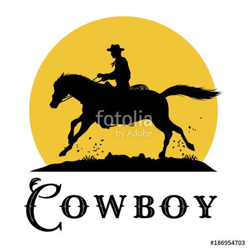 500x500 Silhouette Of A Cowboy Riding Horse, Vector Stock Image