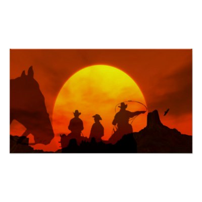 400x400 Western Cowboy Sunset Silhouette Poster