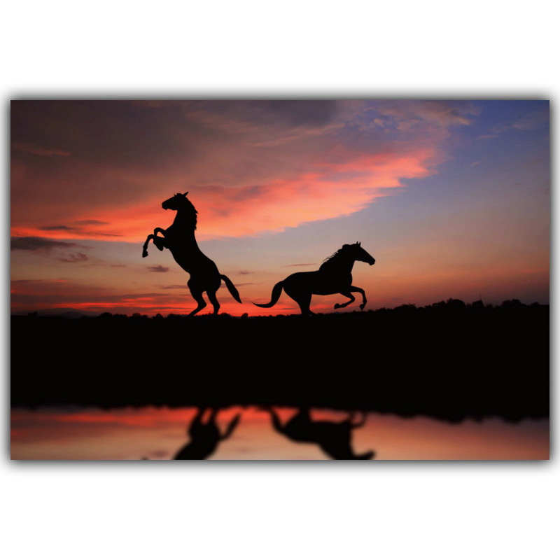 800x800 Animals Horses Prairie Sunset Silk Painting Poster 4 Size Modern