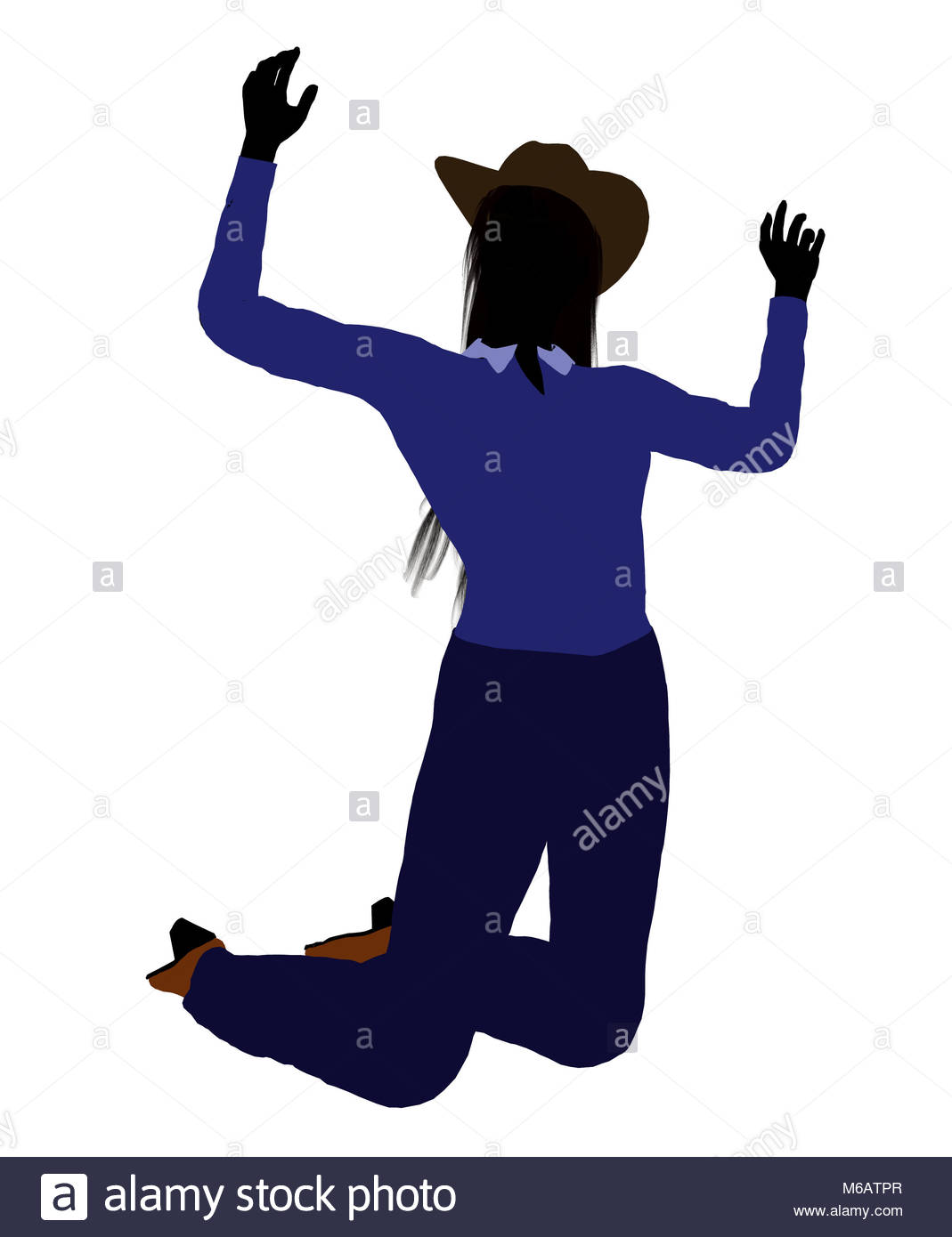 1069x1390 Cowgirl Dressed In Blue Silhouette With A Cowboy Hat On A White