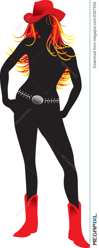 322x800 Standing Cowgirl Silhouette Illustration 2367506