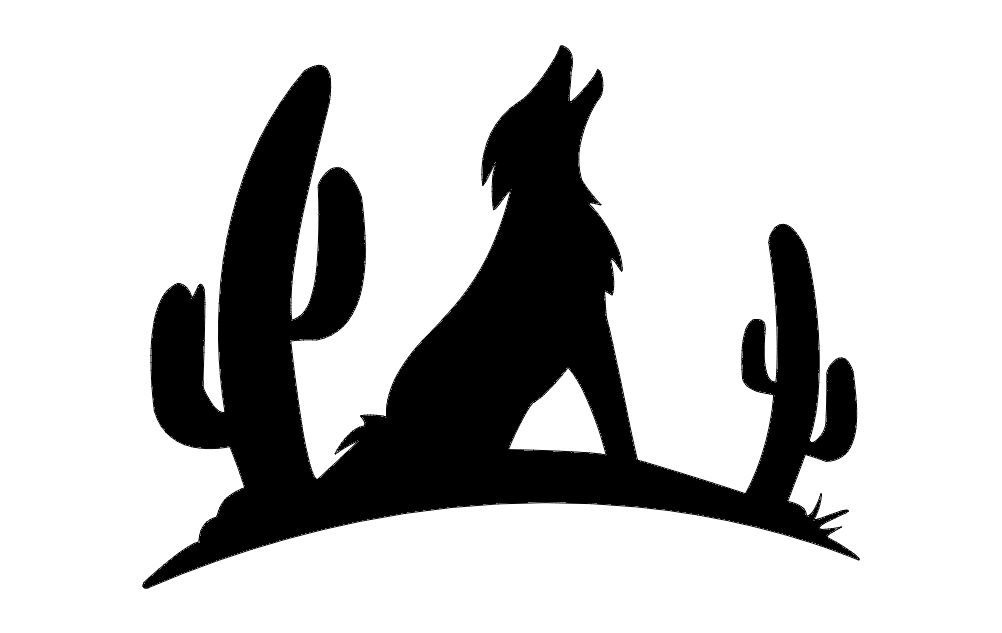 1002x633 Coyote With Cactus Silhouette Dxf File Free Download