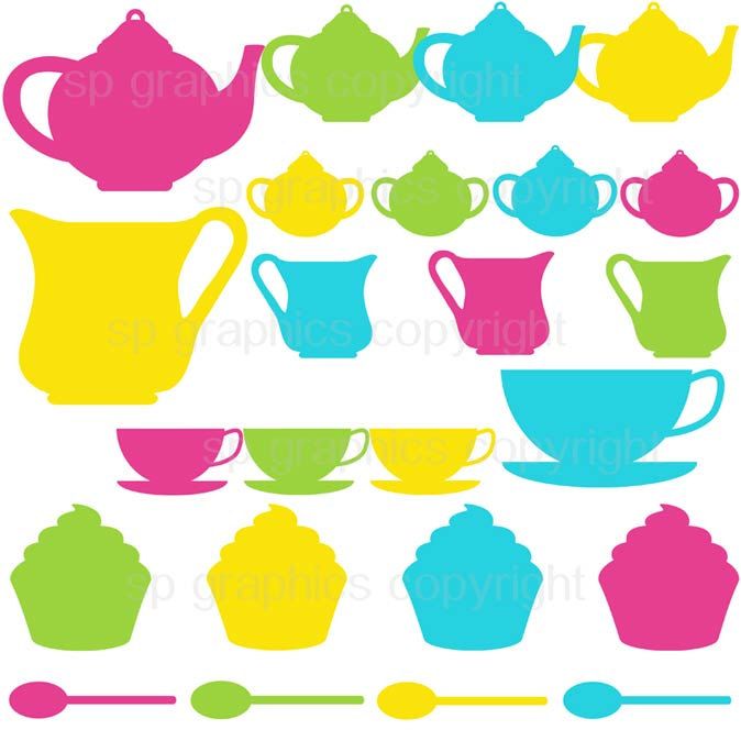 674x674 Tea Party Silhouette Clipart For Cards, Scrapbooking, Invites
