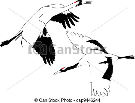 450x341 Outlines Of Japanese Crane. Eps Vector