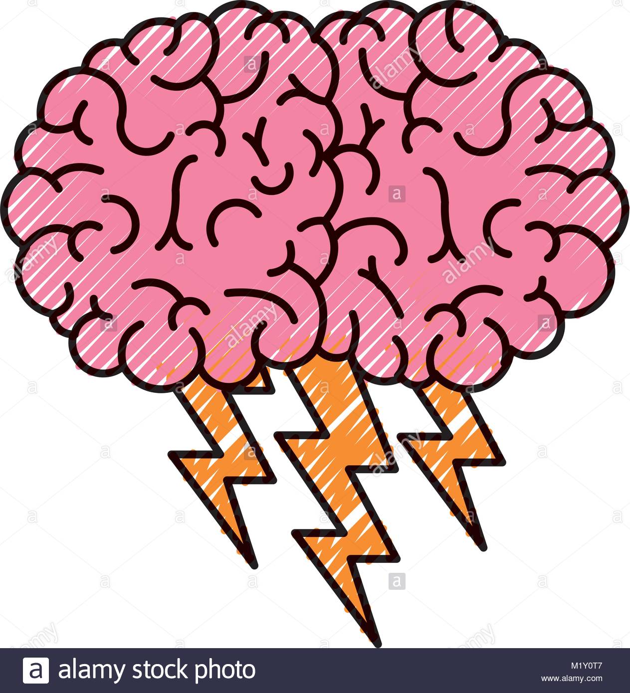 1263x1390 Brain In Side View With Lightning In Colored Crayon Silhouette
