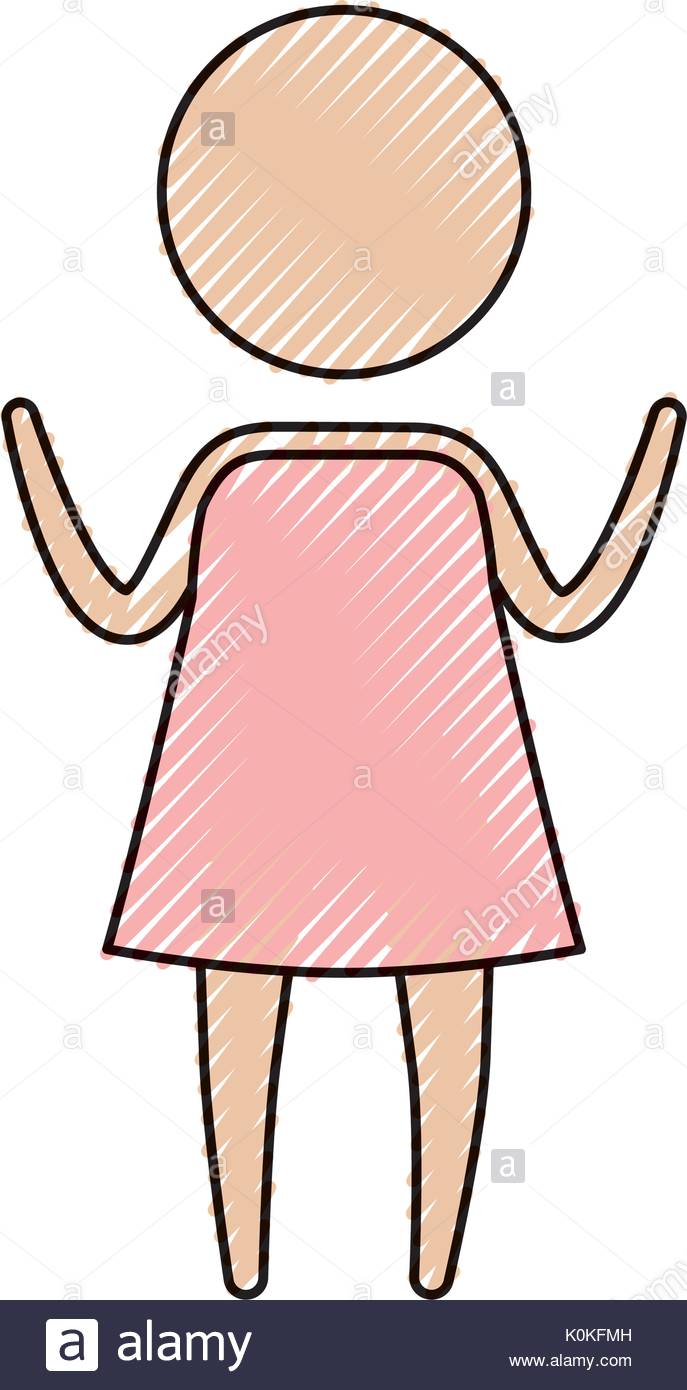 687x1390 Color Crayon Silhouette Of Pictogram Girl With Hands Up In Dress