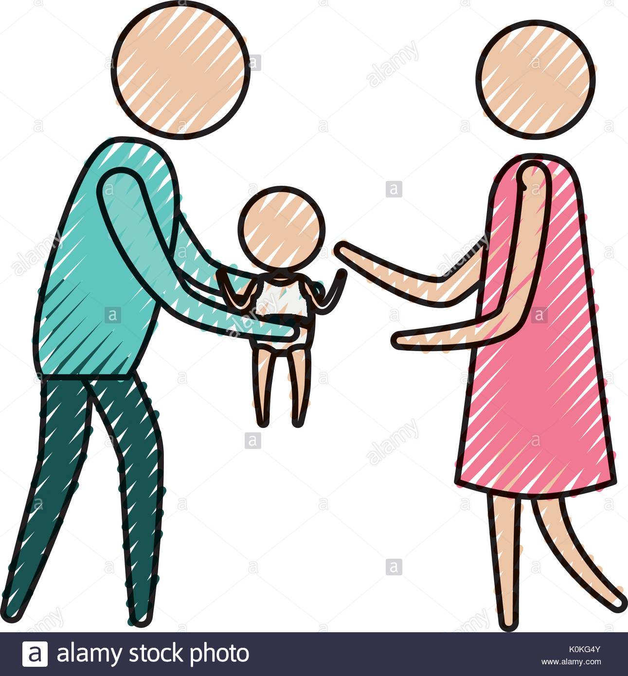 1291x1390 Color Crayon Silhouette Of Pictogram Man Carrying A Baby And Woman