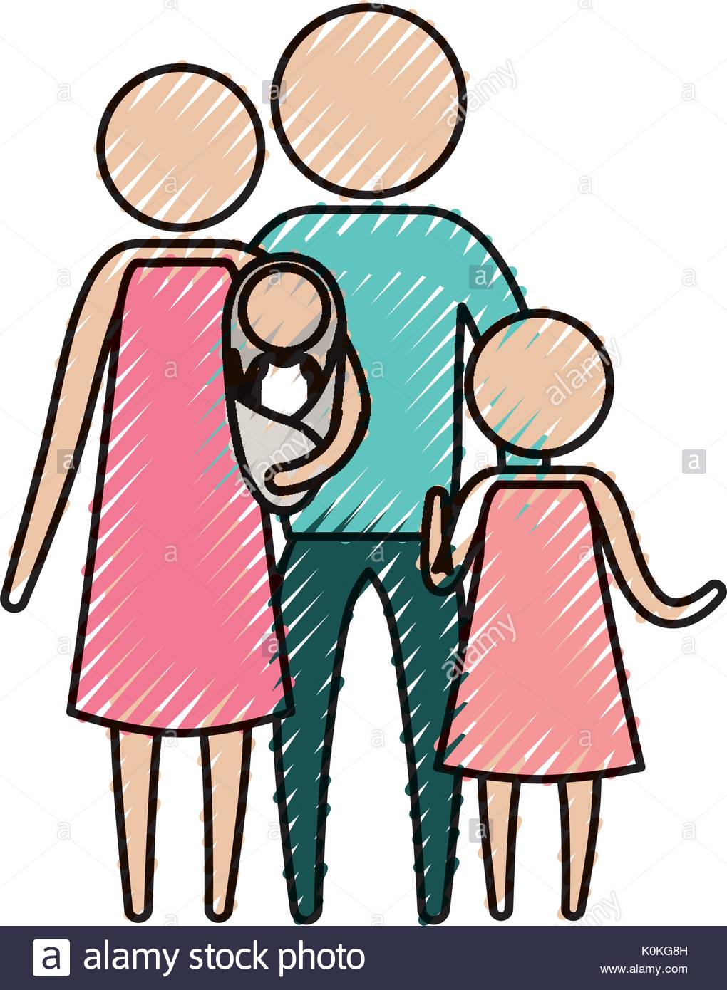 1020x1390 Color Crayon Silhouette Of Pictogram Parents With A Baby