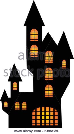 261x470 Halloween Haunted House Silhouette Isolated On White Stock Vector
